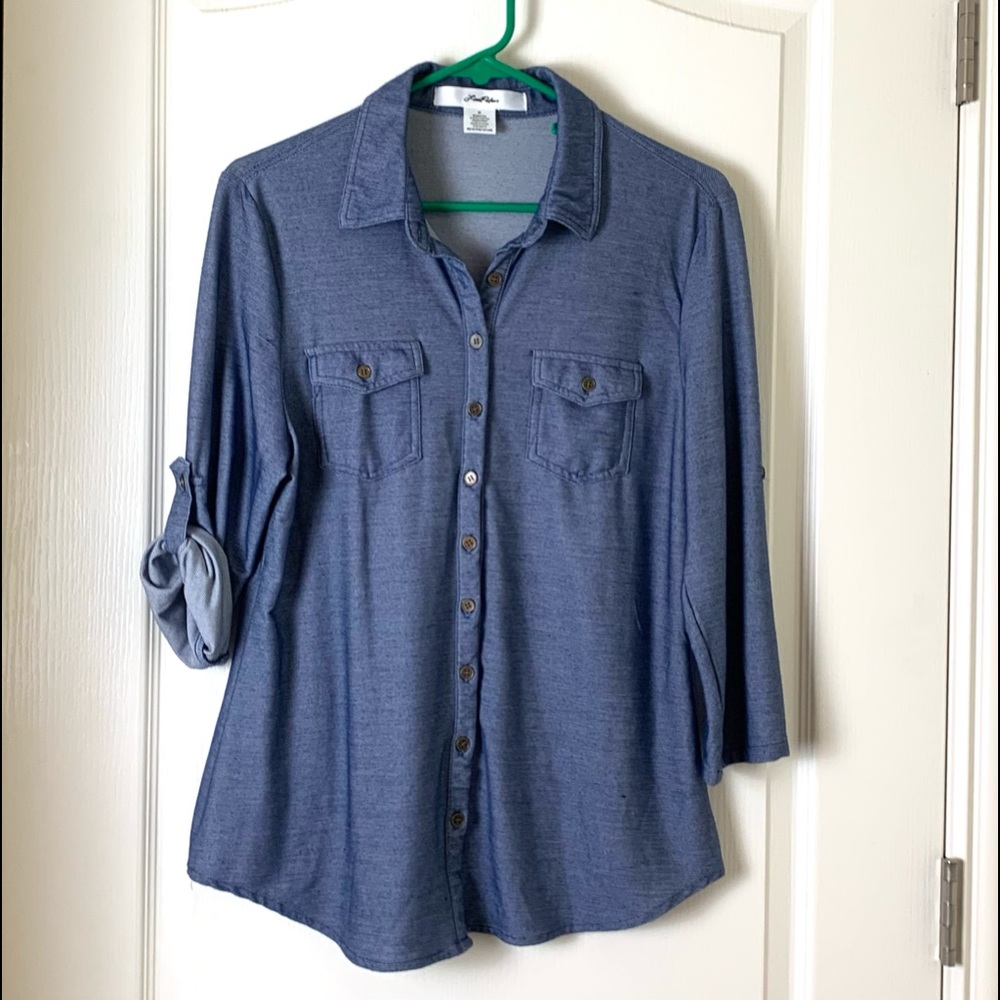 Denim style long sleeved button shirt
